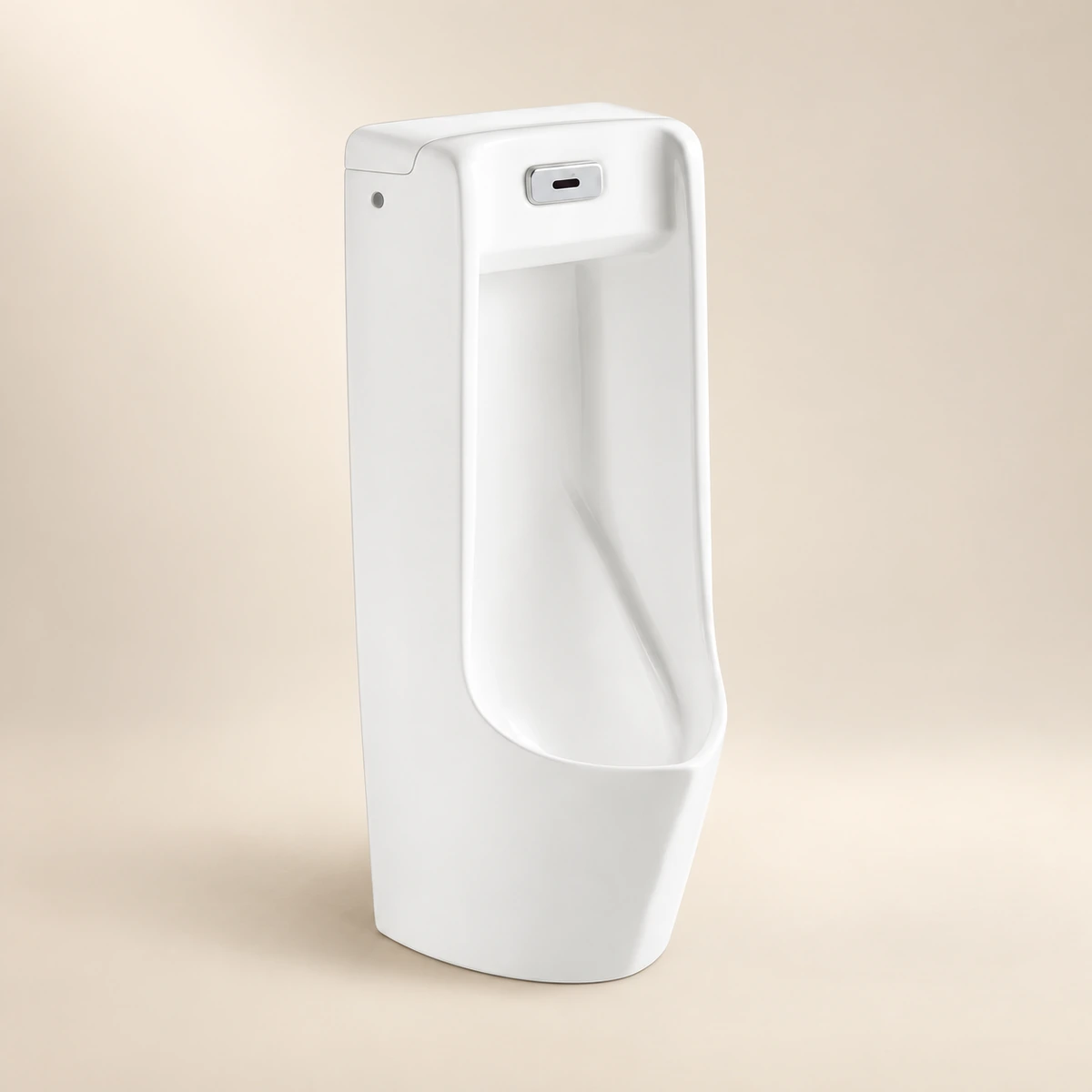 Wall-mounted white ceramic urinal